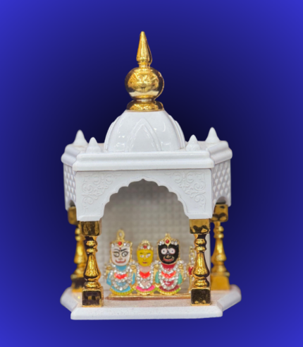 White Marble Finish Jagannath Mandir Idol Set with Dome
