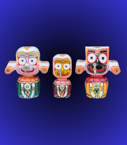 Traditional Hand-Painted Jagannath Balabhadra Subhadra Wooden Idol Set