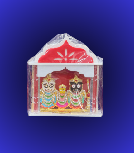 Acrylic Mandir with Jagannath Balabhadra Subhadra Idol Set – Red Back Panel