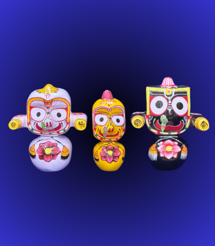 Floral Base Jagannath Balabhadra Subhadra Mini Wooden Idol Set