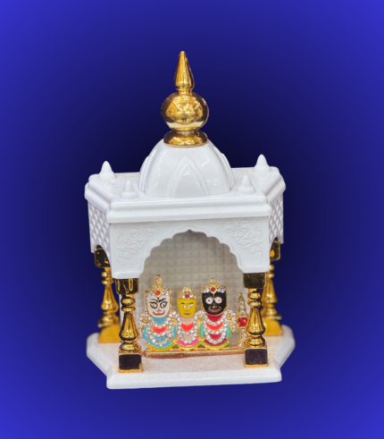 White Marble Finish Jagannath Mandir Idol Set with Dome