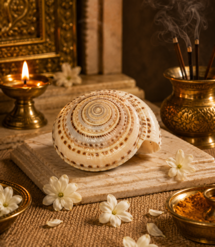 Natural Round Spiral Shankha (Conch Shell) – Traditional Pattern Finish