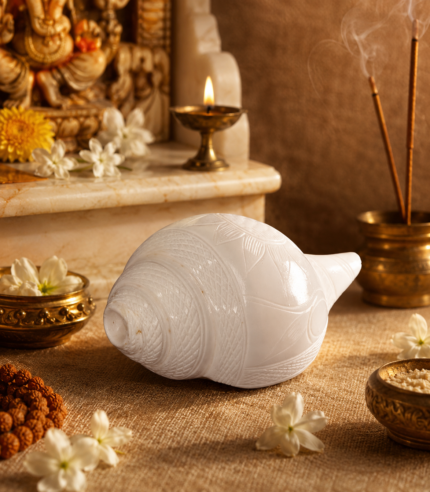 Natural White Open Mouth Shankha (Conch Shell) – Smooth Back Finish