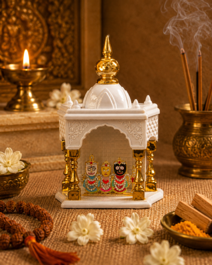 White Marble Finish Jagannath Mandir Idol Set with Dome