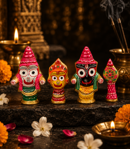 Cone Crown Style Jagannath Balabhadra Subhadra Mini Idol Set