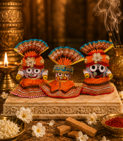 Royal Orange Dress Jagannath Balabhadra Subhadra Decorative Idol Set