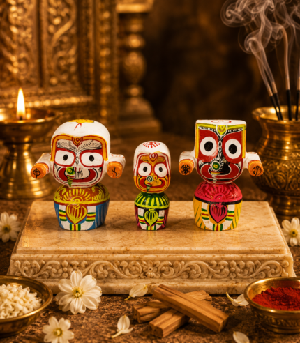 Bright Colour Jagannath Balabhadra Subhadra Mini Wooden Idol Set