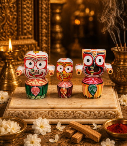 Bright Colour Jagannath Balabhadra Subhadra Wooden Idol Set