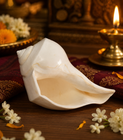 Natural White Wide Mouth Shankha (Conch Shell) – Smooth Finish Decorative Shell