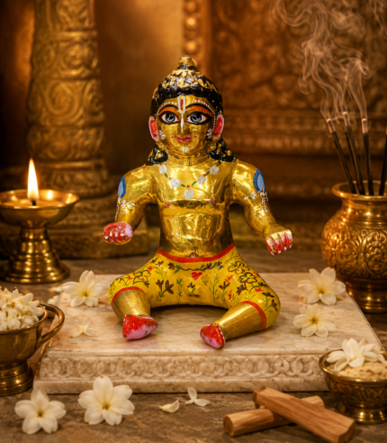 Handcrafted Baby Krishna Sitting Idol – Classic Golden Finish